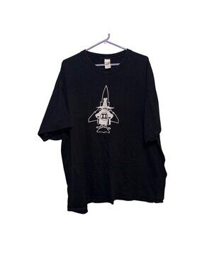 The Spook Fighter Jet Mascot Shirt Black Graphic Tee With Rocket Mens 3XL Cotton